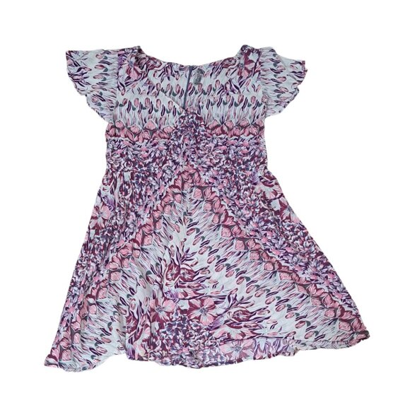 Free People Women's A Line Mini Dress Flutter Sleeve Pink Multi Floral Rayon 10 - Picture 2 of 6